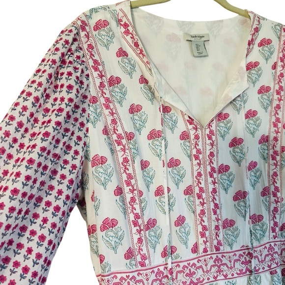 HAUTE HIPPIE COTTON FLORAL BOHO TIE FRONT MINI DRESS SIZE LARGE - Picture 4 of 12